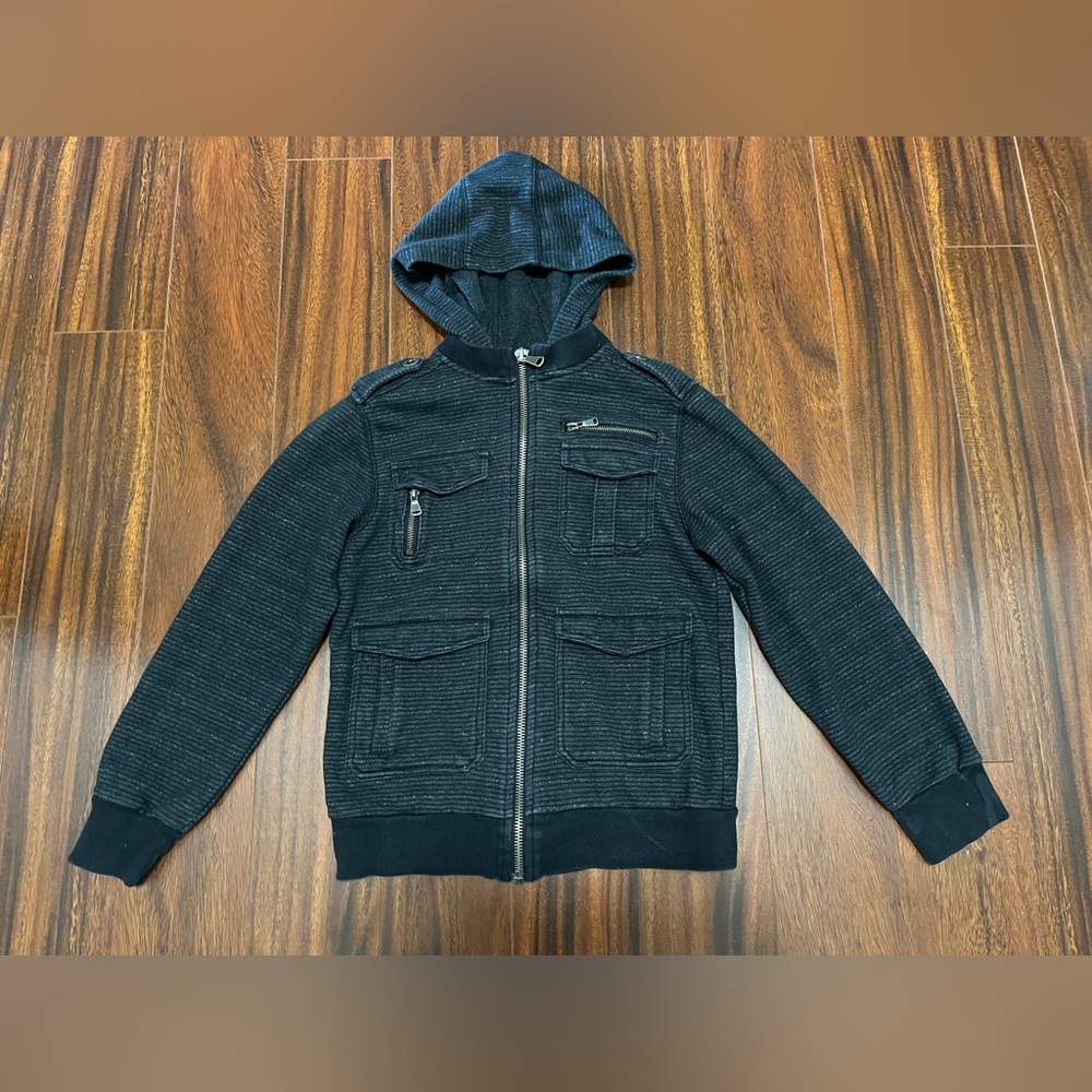 Epic Threads boys medium zip hoodie, ribbed utility, dark grey